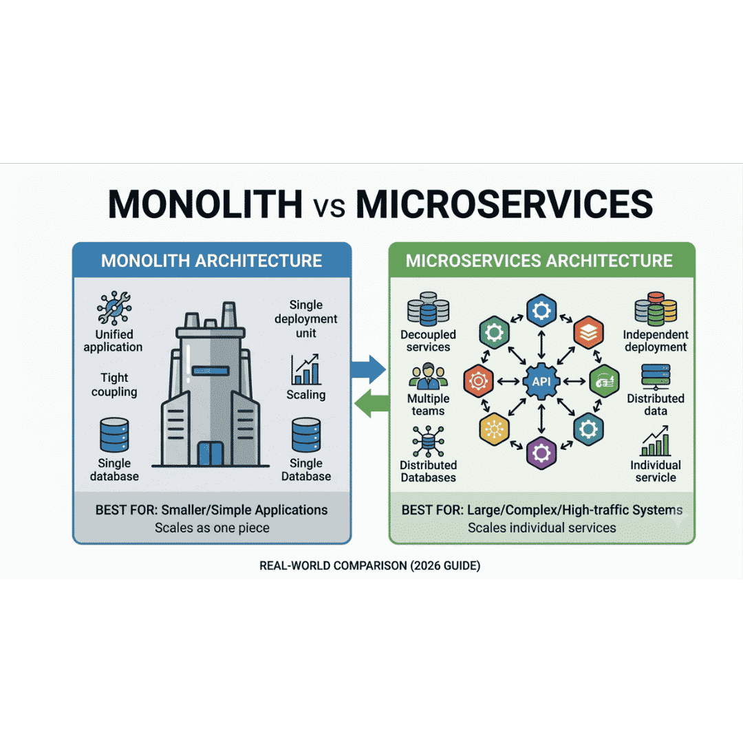 Monolith vs Microservices – Real-World Comparison (2026 Guide)